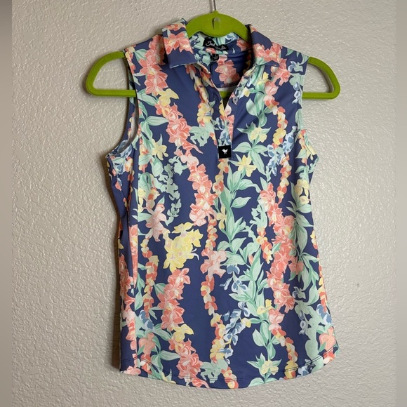 Bad Birdie Tops - Bad Birdie Core Golf Polo SL Womens Size Small S Lei'd All Over Print NWT